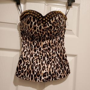 Spiked Leopard Rockabilly Courset Type Top XS